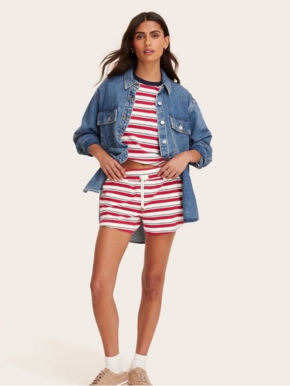NWOT Parke Striped Red & White Athletic Shorts - Women's Casual Drawstring